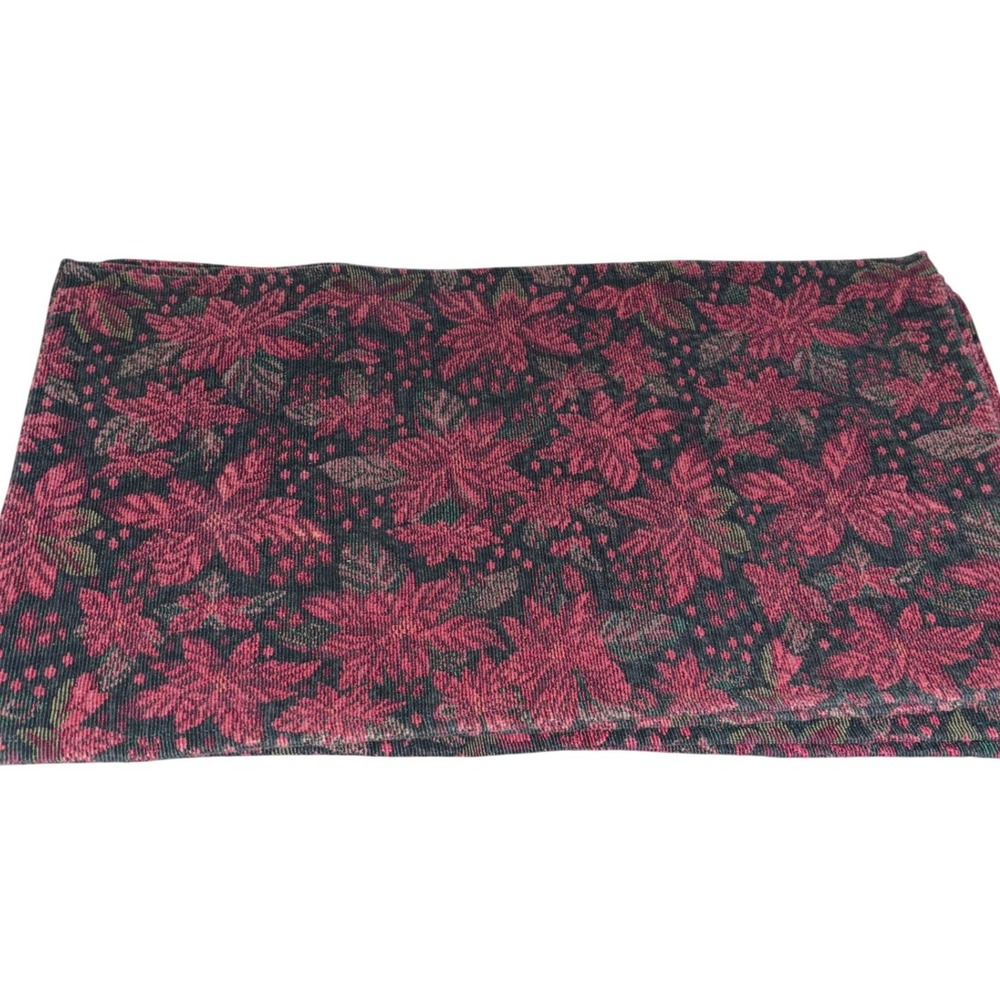 Vintage Christmas Poinsettia Woven Tapestry Placemats | Set of 6 | 18x12